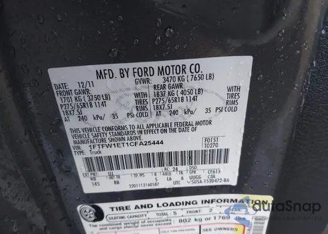 2012 Ford F-150 Fx4 z USA, uszkodzony, nr VIN 1FTFW1ET1CFA25444